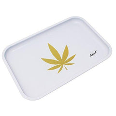 Full Size Rolling Tray Bundle – 12” x 8" Tray + 110mm Rolling Machine + King Size Raw Rolling Papers – Lionhead (White)