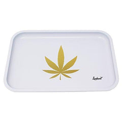 Full Size Rolling Tray Bundle – 12” x 8" Tray + 110mm Rolling Machine + King Size Raw Rolling Papers – Lionhead (White)