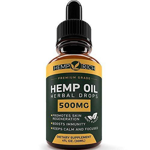 Full Spectrum Hemp Oil for Pain, Anxiety & Stress Relief - 500mg of Pure Hemp Extract - Grown & Made in USA - Anti-Inflammatory & Joint Support - Helps with Sleep, Mood, Skin & Hair - 1 Fl oz (30ml)