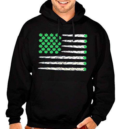 Weed Flag USA Flag Men's Pullover Hoodie Black S-5XL (S, Black)