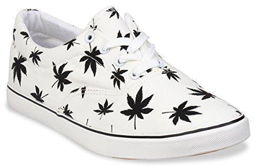 Hipster Mens Marijuana Weed Leaf Skate Shoe,White,9 D(M) US
