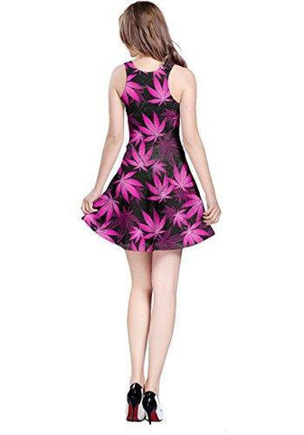 CowCow Womens Dark Pink Cannabis Marijuana Sleeveless Dress, Dark - L