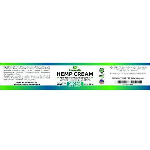 Hemp Extract Cream - 250 Mg - Made in USA - Natural Hemp Pain Relief Cream for Inflammation, Muscle, Joint, Back, Knee & Arthritis Pain - Hemp Salve Contains Arnica, MSM & 10% EMU Oil - Non-GMO