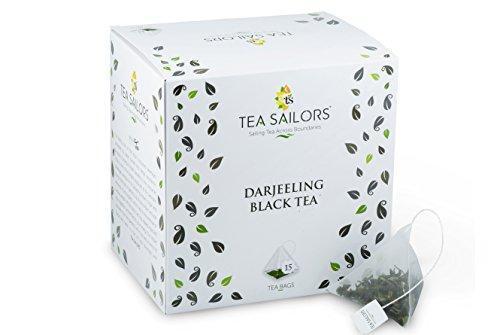 Tea Sailors Darjeeling Black Tea 15 Pyramid Tea Bags (1.27oz) First Flush SFTGFOP1, 100% Unblended Single Origin Premium Whole Leaf Tea Bags