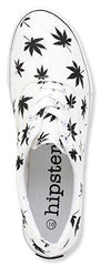 Hipster Mens Marijuana Weed Leaf Skate Shoe,White,9 D(M) US