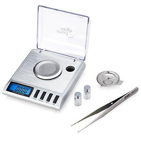 Smart Weigh High Precision Digital Milligram Jewelry Scale, 20 x 0.001g, Calibration Weights and Tweezers Included.