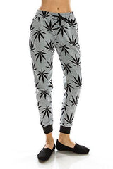 Women's Marijuana Weed Leaf Print Jacket Long Sleeve Hooded Sweatshirt (Gray Long Pants, S)