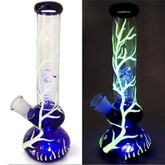 9.5" Blue Glass Bottles,Tree Vines Extend Upwards,Glow in The Dark