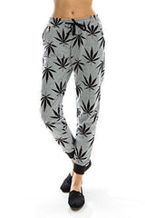 Women's Marijuana Weed Leaf Print Jacket Long Sleeve Hooded Sweatshirt (Gray Long Pants, S)