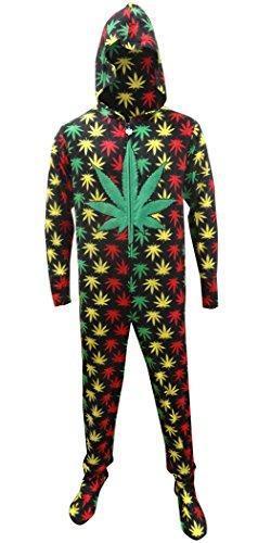 Underboss Men's Rasta Ganja Weed Leaf Footie Onesie Pajamas with Hood (X-Large)