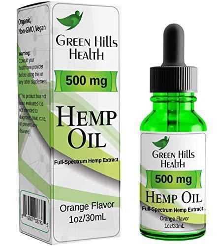 Hemp Oil 500MG Full Spectrum Premium Hemp Oil for Pain Anxiety, Stress and Inflammation. Aides Mood Sleep Skin & Hair. Organic Vegan Non-GMO Orange Flavor 1 Fl Oz Low Intro Price