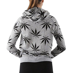Women's Marijuana Weed Leaf Print Jacket Long Sleeve Hooded Sweatshirt (Grey, S)