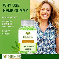 HEMPS 40ct Hemp Apple Rings Gummy - for Pain Relief and Anti-Anxiety Support :: All-Natural Ingredients :: Promotes Relaxation & General Good Health :: 25MG Per Gummy – 100% USA Made Hemp Extract