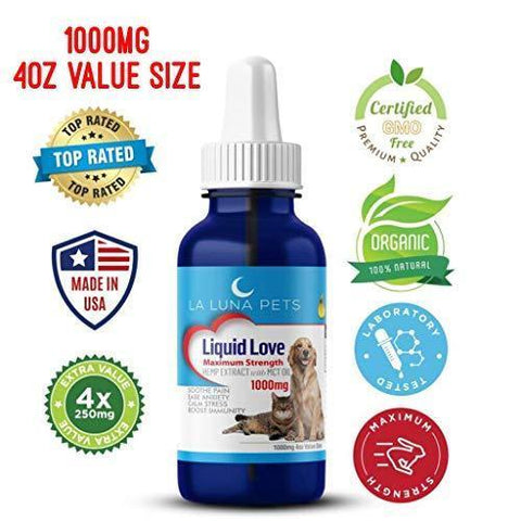 1000mg 4oz Hemp Oil for Pets- Organic Hemp Extract for Dogs & Cats - Made in The USA- Pain Relief-Anxiety & Stress Relief- Soothes Arthritis & Joints-Full Spectrum Hemp Extract-Daily Immune Support