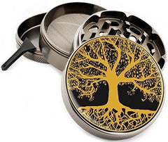 Tree of Life Stash Box Combo - Full Size Titanium 4 Part Herb Grinder - UV Glass stash jar - Engraved Wood Stash Box - Smell Proof and Airtight (Tree of Life)