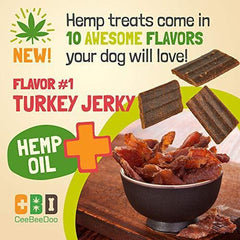 CeeBeeDoo Dog Treats with Hemp Oil for Pain Relief & Anxiety – Healthy & Tasty Hemp Treats for Dogs – Natural Pet Hemp Chews Dog Calming Treats for Small & Large Dogs, (Turkey Jerky)
