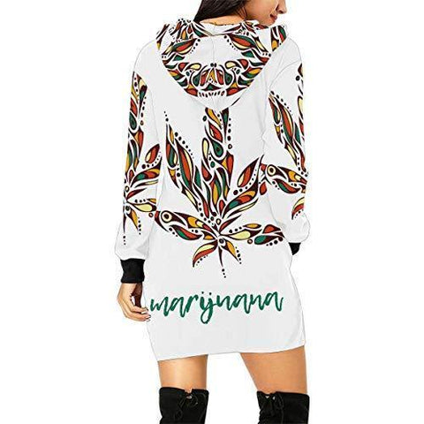 InterestPrint Weed Marijuana Leaf Women's Long Sleeve Hoodie Mini Dress Sweatshirt X-Small