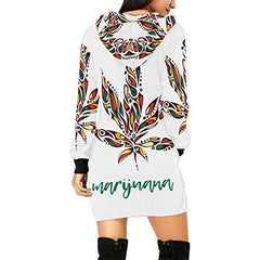 InterestPrint Weed Marijuana Leaf Women's Long Sleeve Hoodie Mini Dress Sweatshirt X-Small