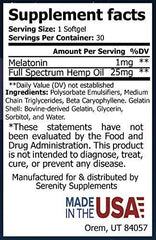 Hemp Oil Softgels :: May Help with Sleep, Insomnia, Stress Relief, Mood Support + Much More :: Zero THC CBD Cannabidiol :: Rich in Omega 3,6,9 Fatty Acids :: 25mg per Softgel :: Serenity Hemp Oil