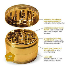 Masterdam Grinders 4-Piece Anodized Aluminum Herb Grinder with Pollen Catcher (Large (2.5 inch), Gold)