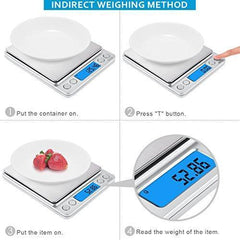 AMIR Digital Kitchen Scale, 500g/ 0.01g Mini Pocket Jewelry Scale, Cooking Food Scale with Back-Lit LCD Display, 2 Trays, 6 Units, Auto Off, Tare, PCS Function, Stainless Steel, Batteries Included