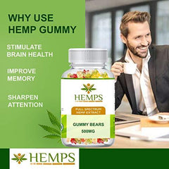 HEMPS Premium Hemp Gummies – 10 MG per Gummy – for Anxiety & Stress Relief, Reduced Pain & Inflammation – Sleep Better! - Omega 3,6,9 & Vitamin A, E - 100% USA Made Hemp Extract
