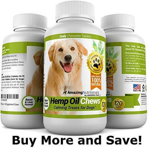 Amazing Hemp Oil for Dogs Calming Treats - Dog Stress Relief Anxiety Aid for Storms, Barking, Chewing - Aids Joint Health - 120 Supplement Chews