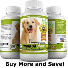Amazing Hemp Oil for Dogs Calming Treats - Dog Stress Relief Anxiety Aid for Storms, Barking, Chewing - Aids Joint Health - 120 Supplement Chews