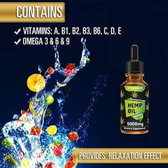 Canolane Organic Hemp Oil Drops 5000mg, Pure Full-Spectrum Support for Anxiety and Pain Relief, Natural Anti-Inflammatory, Omega Fatty Acids, Cold-Pressed Extract