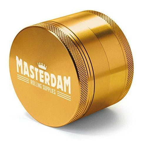 Masterdam Grinders 4-Piece Anodized Aluminum Herb Grinder with Pollen Catcher (Large (2.5 inch), Gold)
