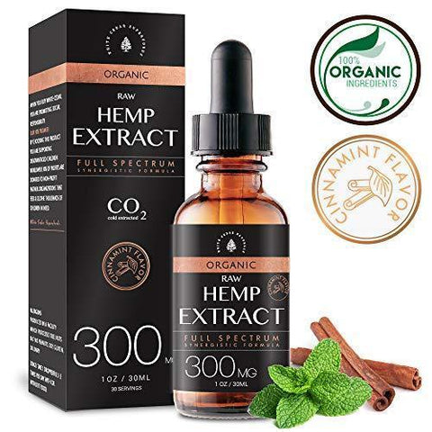 Organic Hemp Oil Extract for Pain & Stress Relief (300MG), Cinnamint Flavor, Full Spectrum, Blended with Organic Hemp Seed Oil for Optimal Absorption, CO2 Cold Extracted, Kosher, Non-GMO, 1oz.