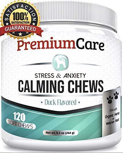 PremiumCare Calming Treats for Dogs | Hemp Oil Infused Soft Chews for Dog Anxiety Relief | Aids Stress, Anxiety, Storms, Barking, Separation and More | 120 Count Dog Calming Treats