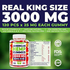 Keylor Nutrition Premium Hemp Gummies – 3000 MG – All Natural Ingredients - Relief for Stress, Inflammation, Pain, Sleep, Anxiety, Depression – Vitamins & Omega 3,6,9 – Made in The USA - 120 pcs