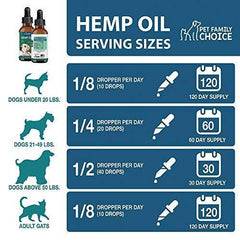 Pet Family Choice Hemp Oil for Dogs and Cats - 100% Organic Food Supplement - Grown in USA - for Anxiety and Pain Relief - Stress Calming Support - Easily Apply to Treats - 250 mg