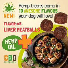CeeBeeDoo Dog Treats with Hemp Oil for Pain Relief & Anxiety – Healthy & Tasty Hemp Treats for Dogs – Natural Pet Hemp Chews Dog Calming Treats for Small & Large Dogs, (Liver Meatballs)