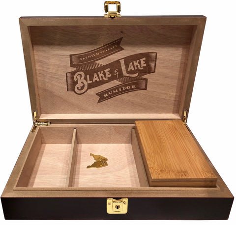 Blake & Lake Wood Stash Box with Rolling Tray - Stash Box with Lock and Key -